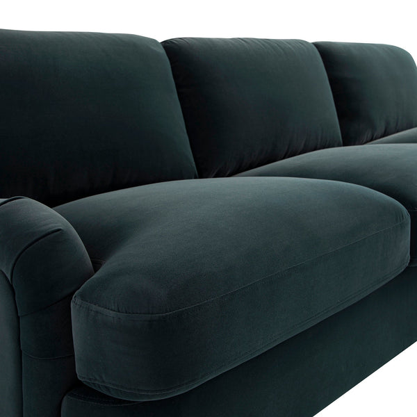 Daphnis Aegean Blue Velvet Sofa Bed, Grande Chaise Right Hand Facing
