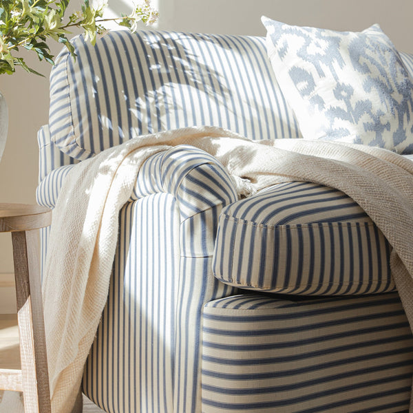 Daphnis Blue Striped Linen Blend Fabric Sofa Bed, Loveseat