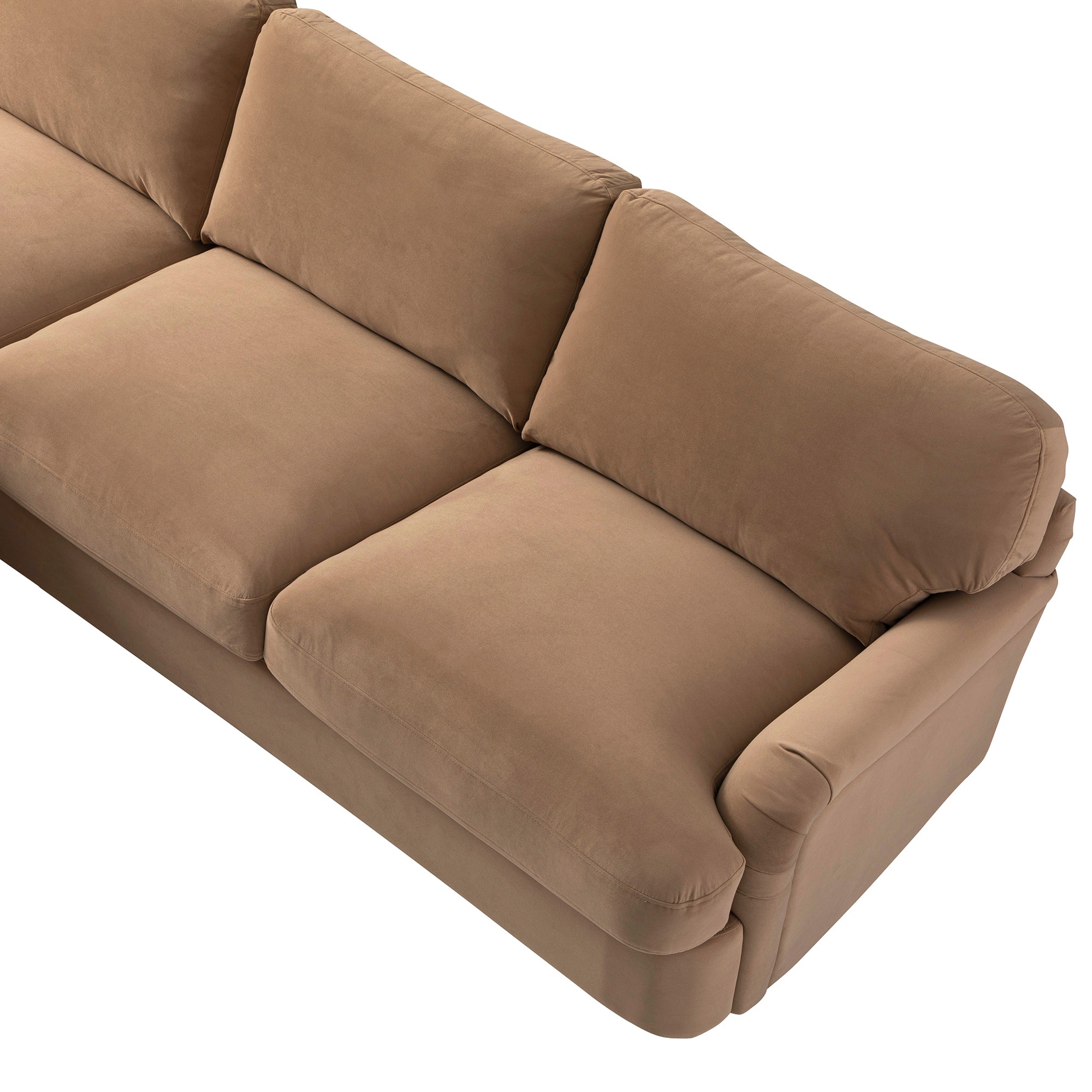 Daphnis Camel Velvet Sofa Bed, Grande Chaise Left Hand Facing