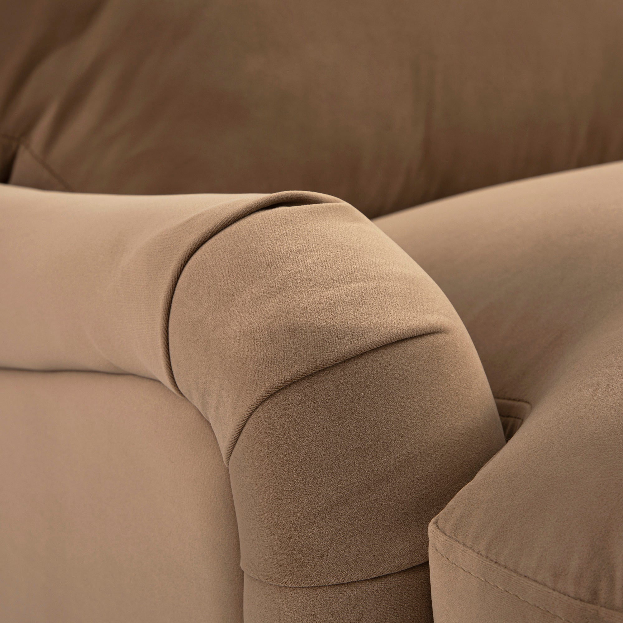Daphnis Camel Velvet Sofa Bed, Grande Chaise Right Hand Facing