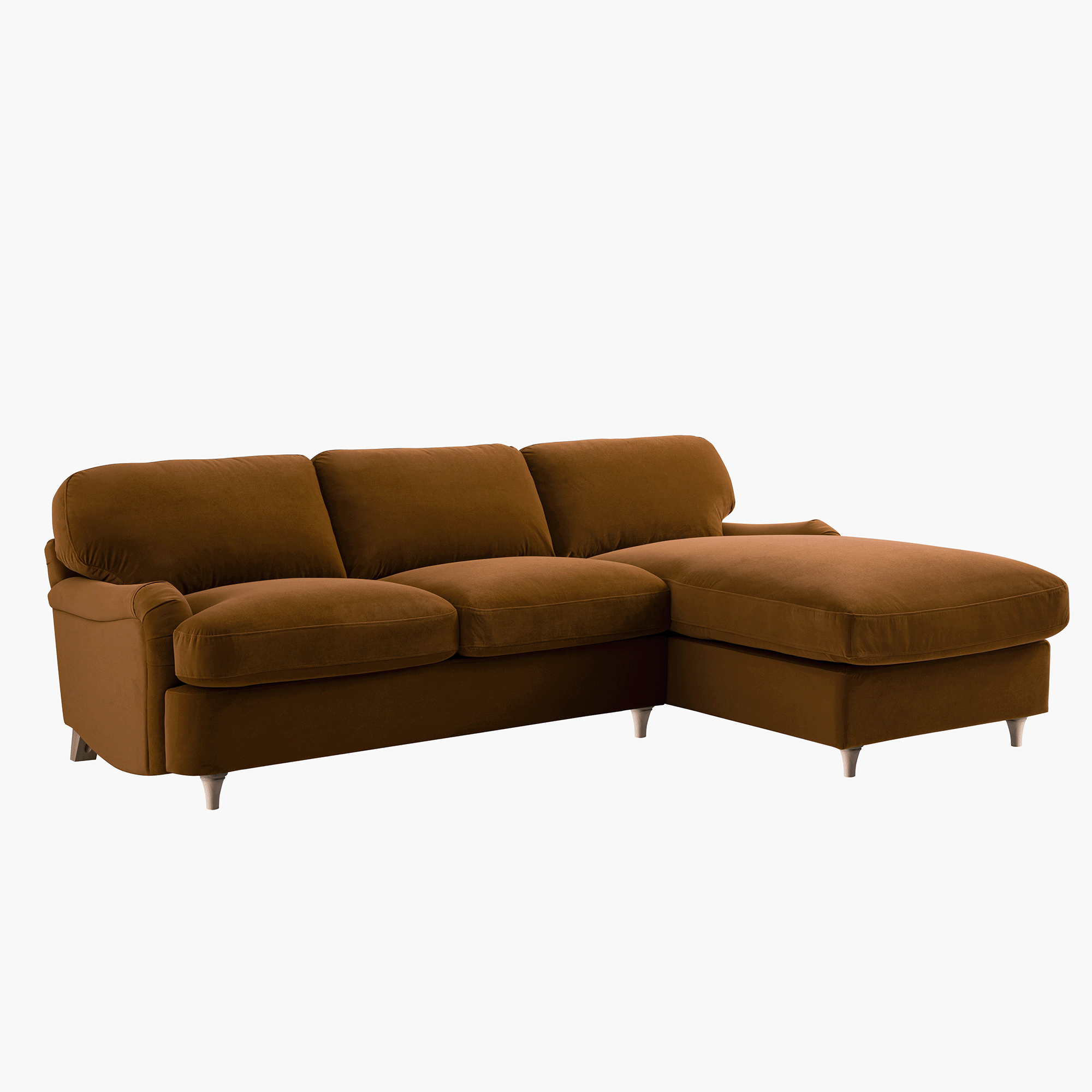 Daphnis Cinnamon Velvet Sofa Bed, Grande Chaise Sofa Right Hand Facing