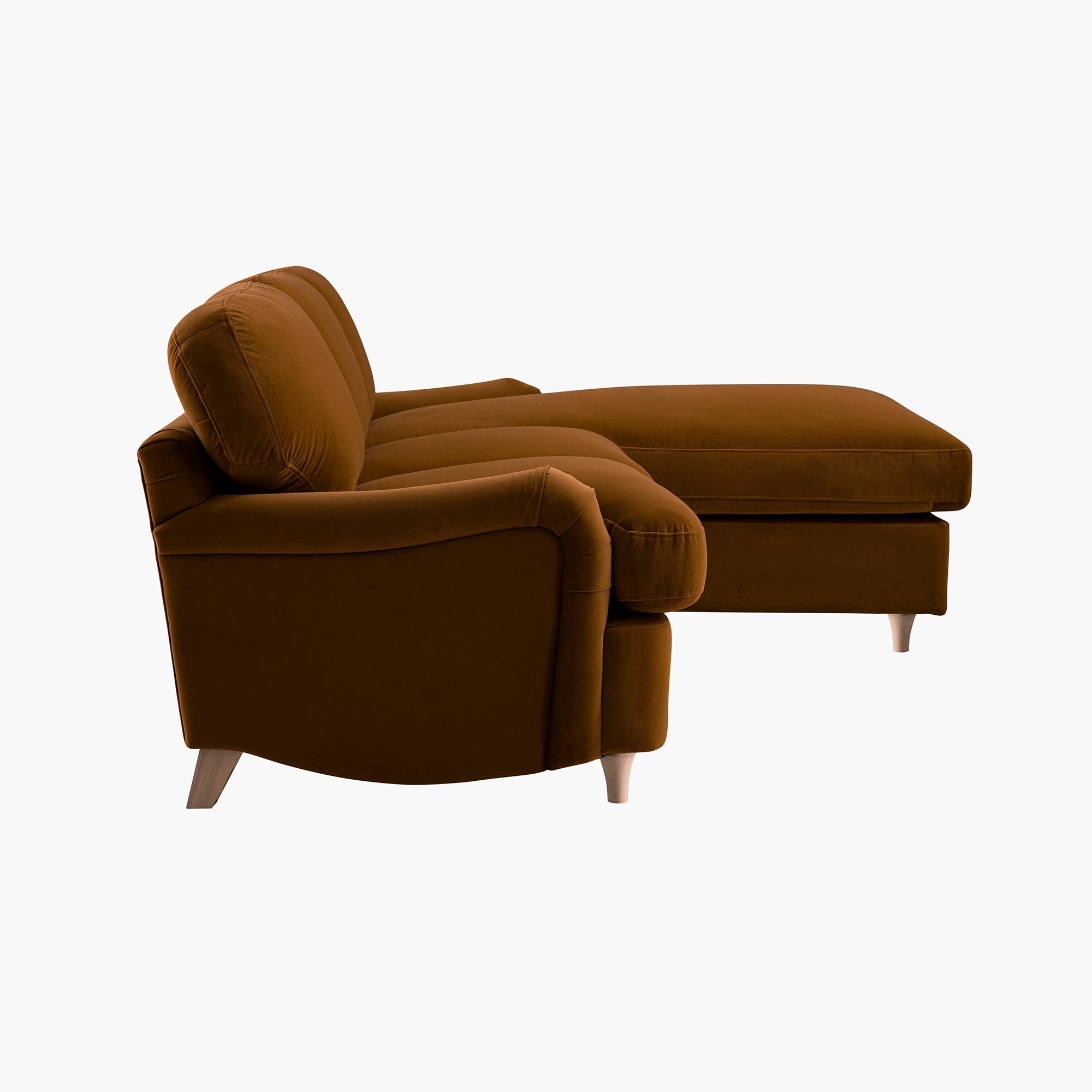 Daphnis Cinnamon Velvet Sofa Bed, Grande Chaise Sofa Right Hand Facing