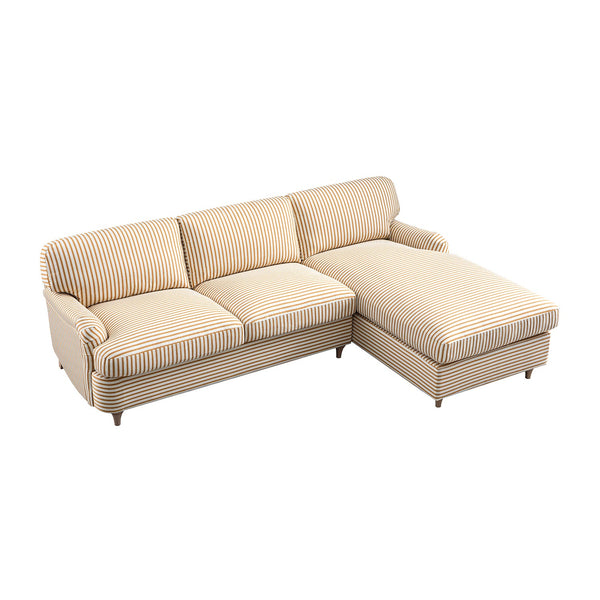 Daphnis Ochre Striped Linen Blend Sofa Bed, Grande Chaise Right Hand Facing