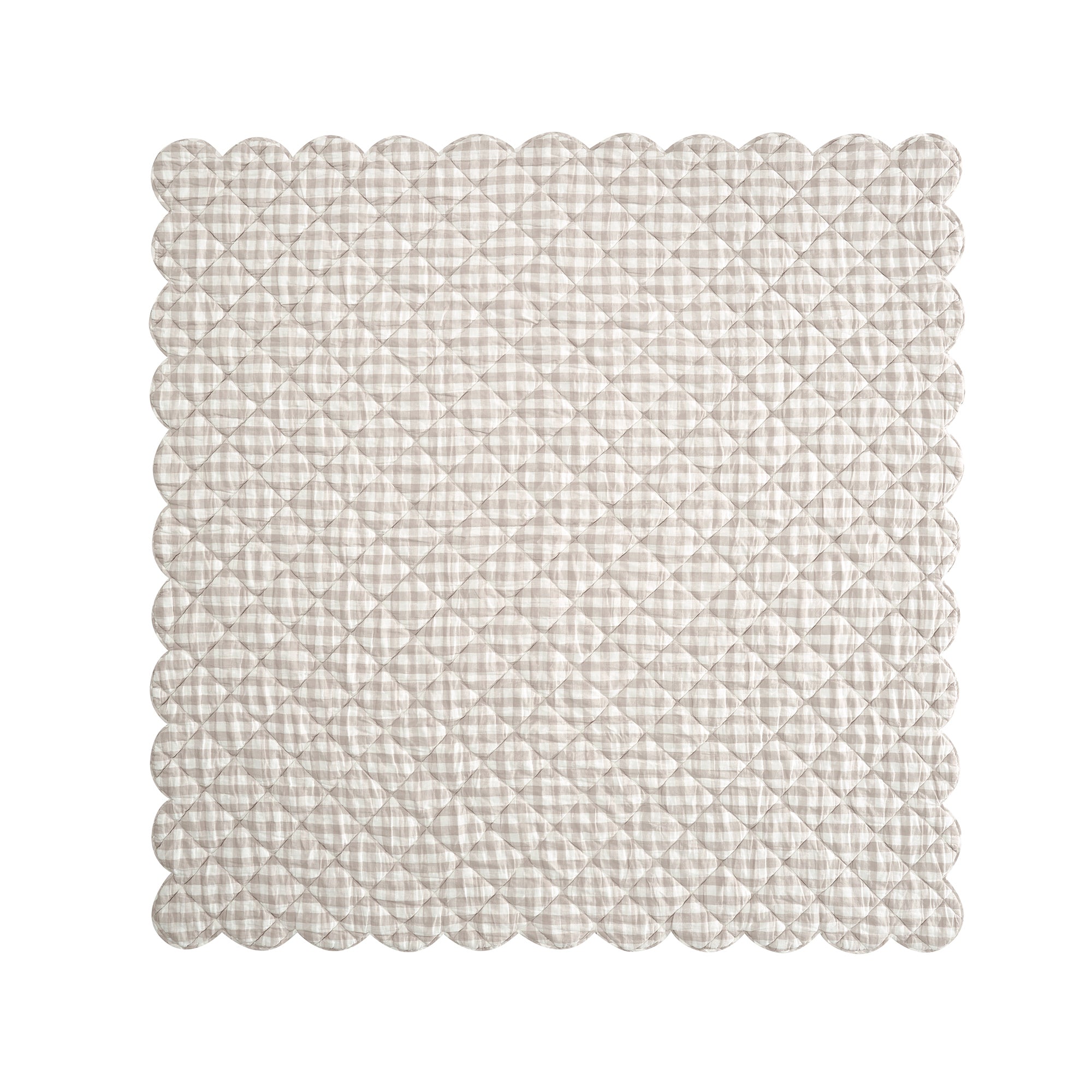 Matilda Beige Gingham Scallop Quilted Linen Blend Bedspread
