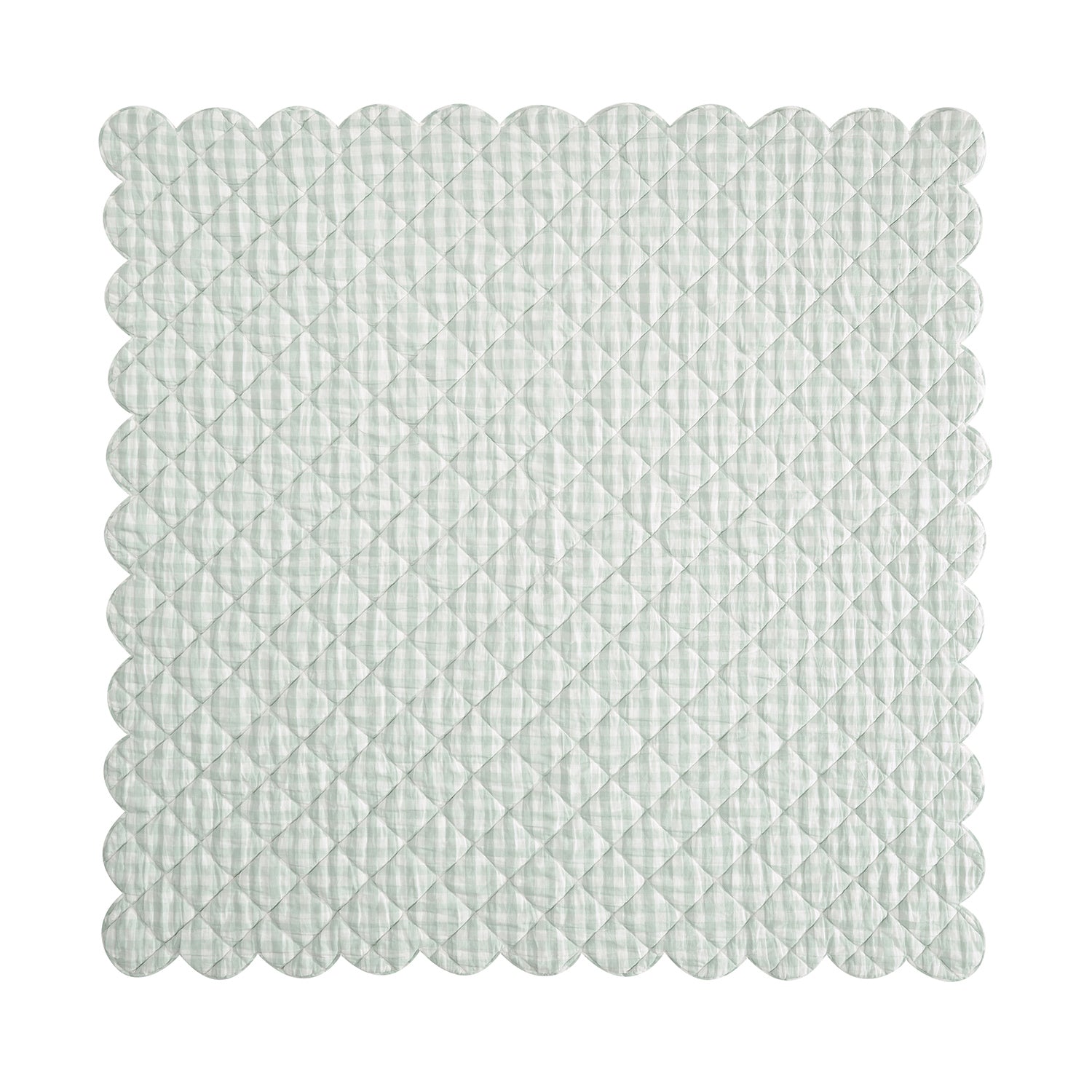 Matilda Sage Green Gingham Scallop Quilted Linen Blend Bedspread