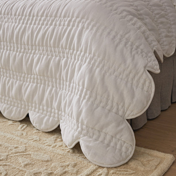 Matilda White Scallop Quilted Linen Blend Bedspread