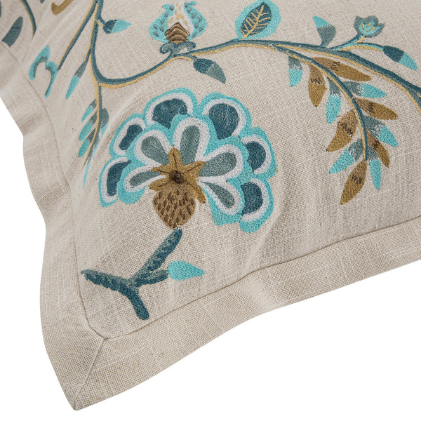 Flora & Fauna Hand Embroidered Azure Fantasy Cushion