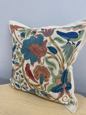 Flora & Fauna Hand Embroidered Birds Of Paradise Cushion