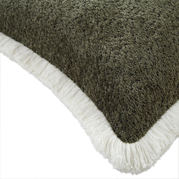 Kyra Forest Green Bouclé Fringed Cushion