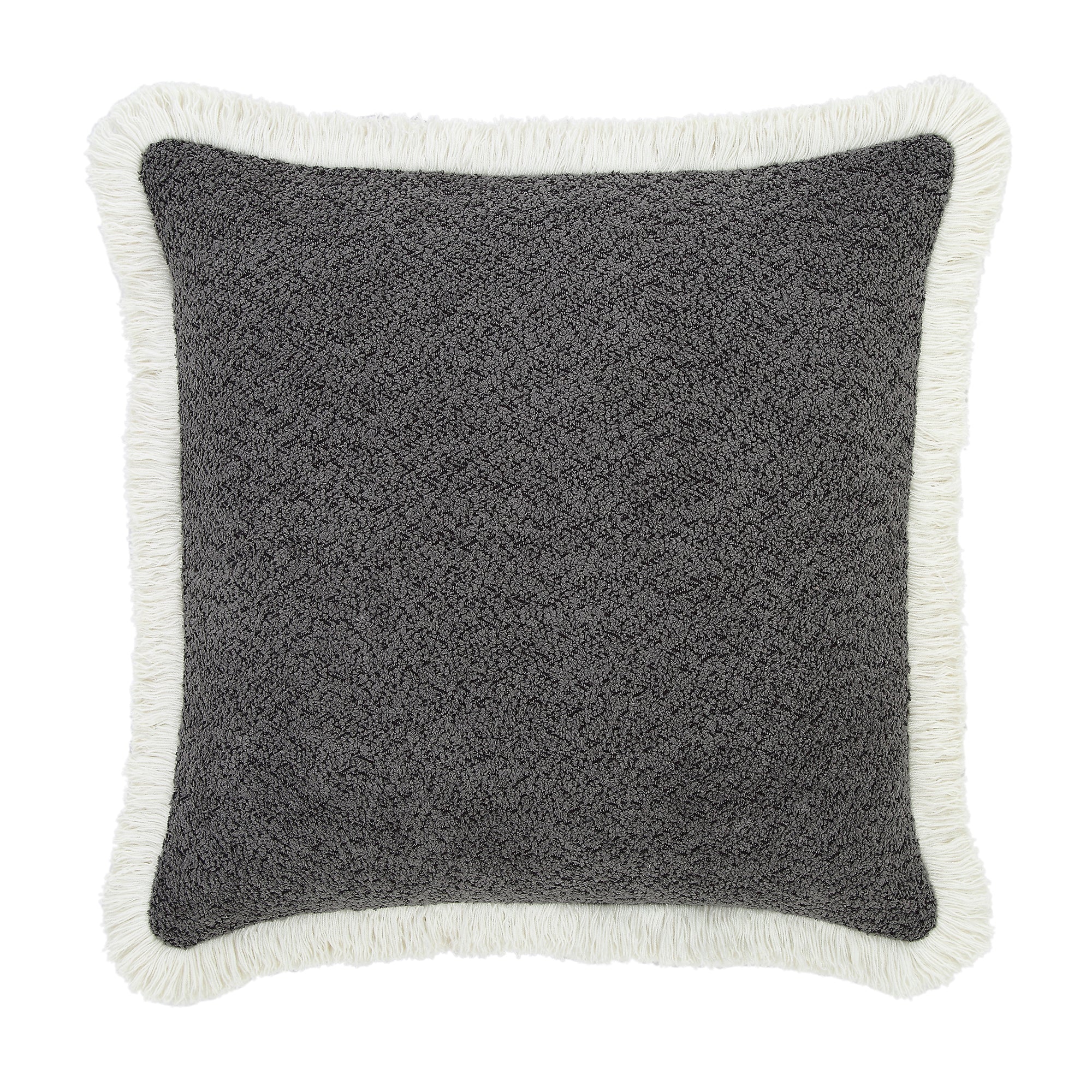 Kyra Graphite Grey Bouclé Fringed Cushion
