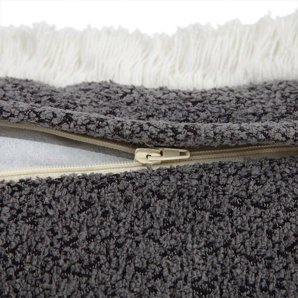 Kyra Graphite Grey Bouclé Fringed Cushion