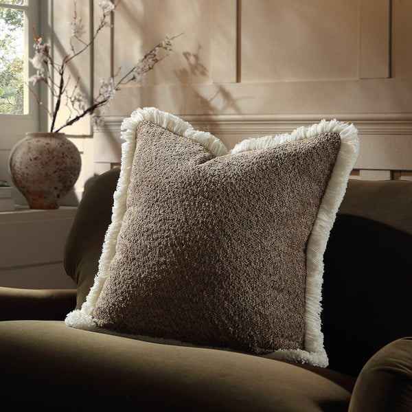 Kyra Mink Bouclé Fringed Cushion