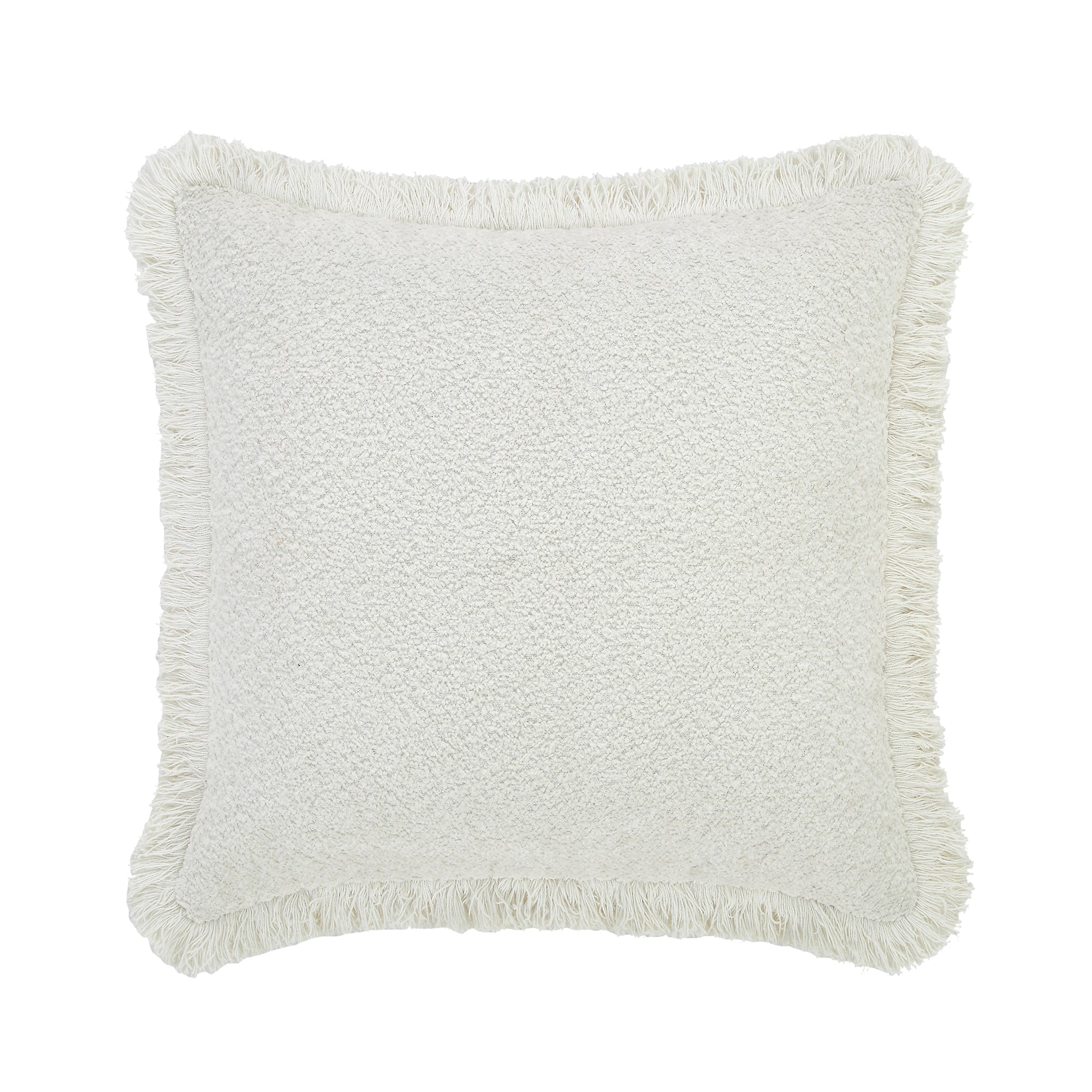 Kyra Cream White Bouclé Fringed Cushion