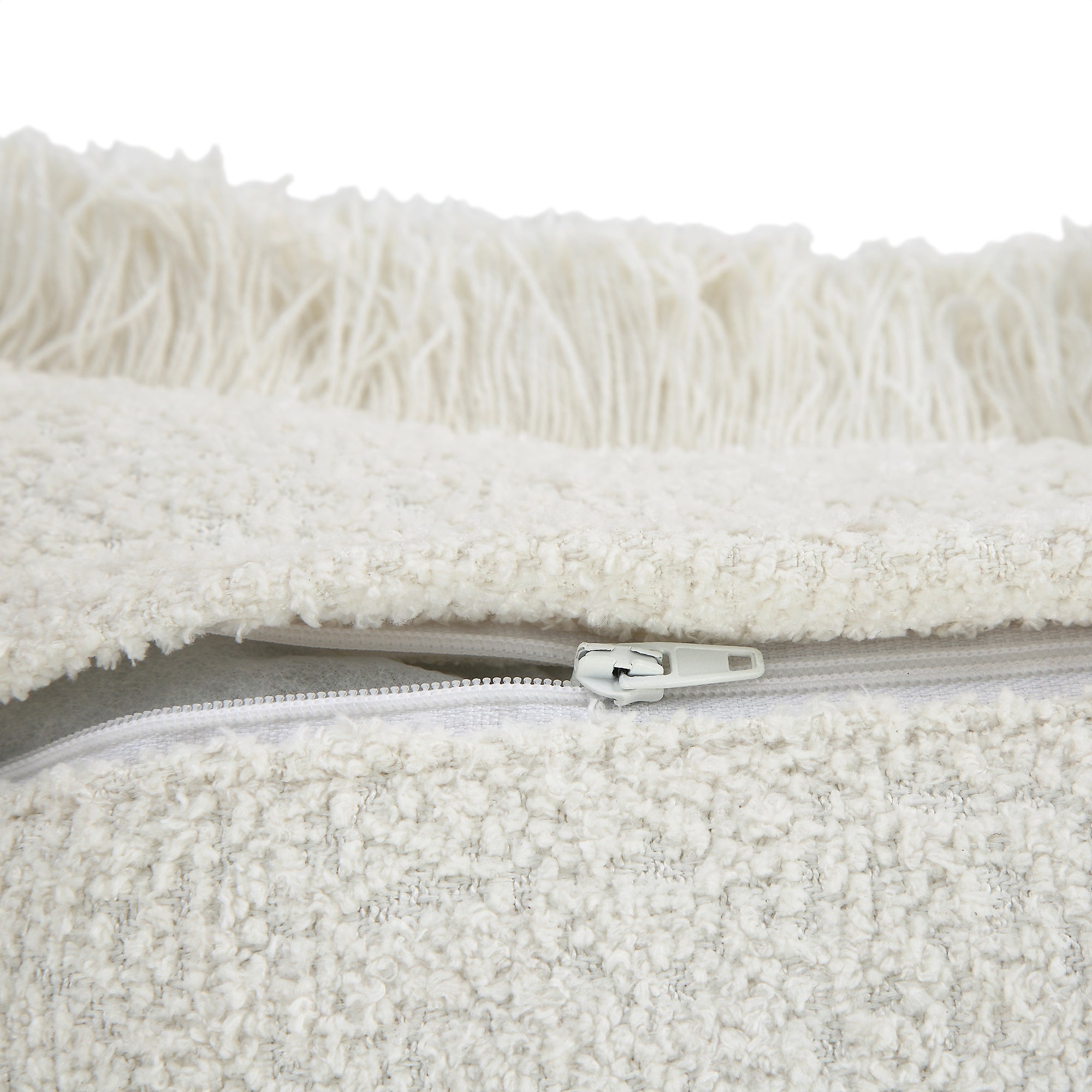 Kyra Cream White Bouclé Fringed Cushion