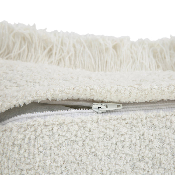 Kyra Cream White Bouclé Fringed Cushion