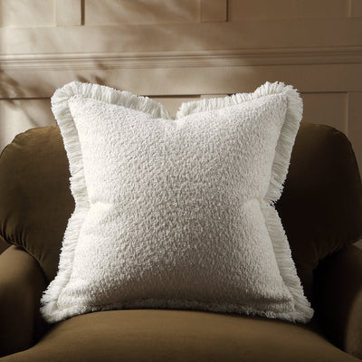 Kyra Cream White Bouclé Fringed Cushion