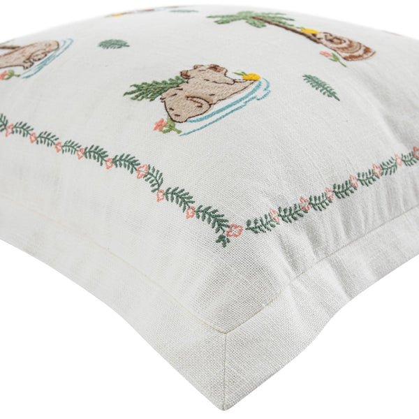 Whimsical Animals Capybaras and Yuzu Hand Embroidered Cushion