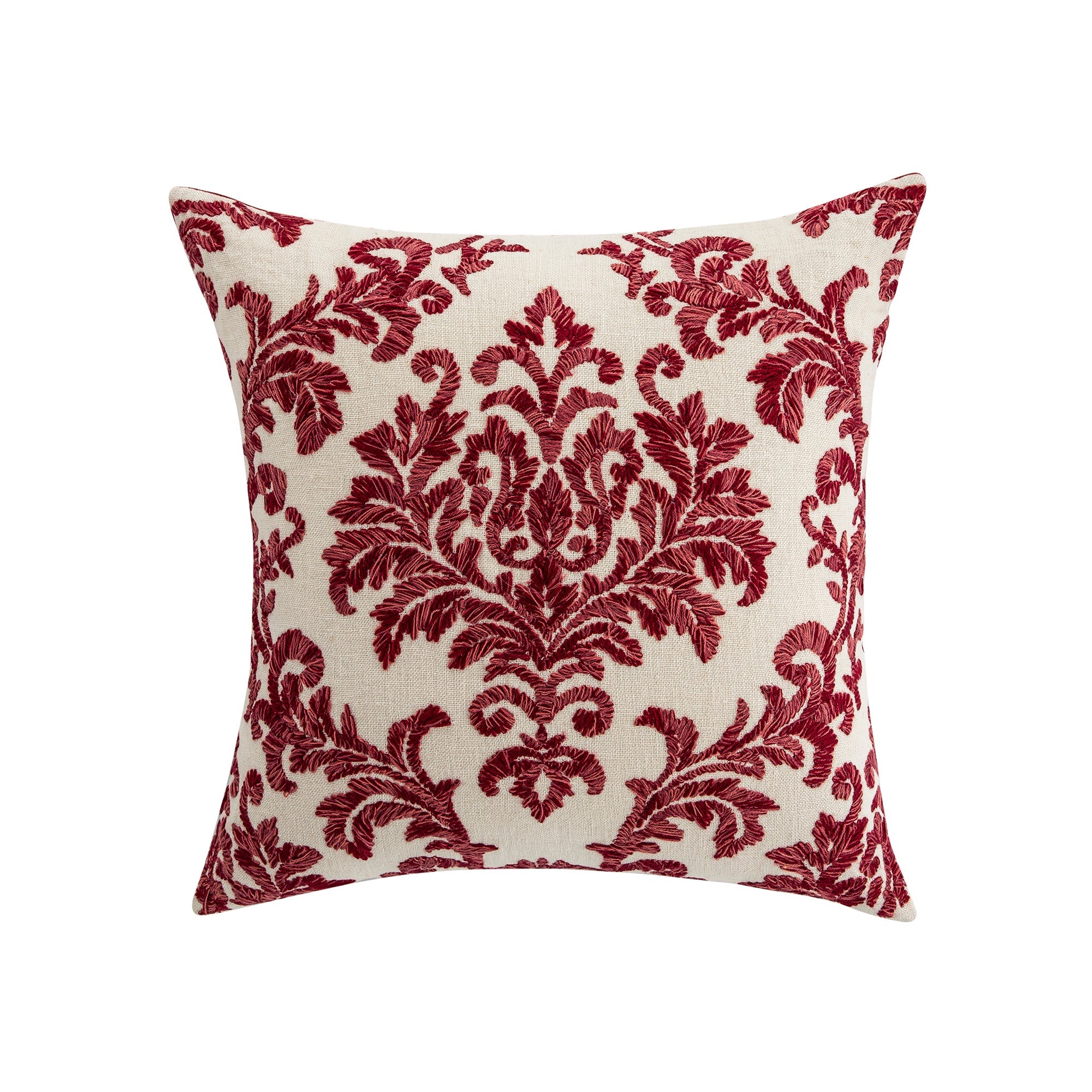 Damask Scarlet Red Wool Embroidered Cushion