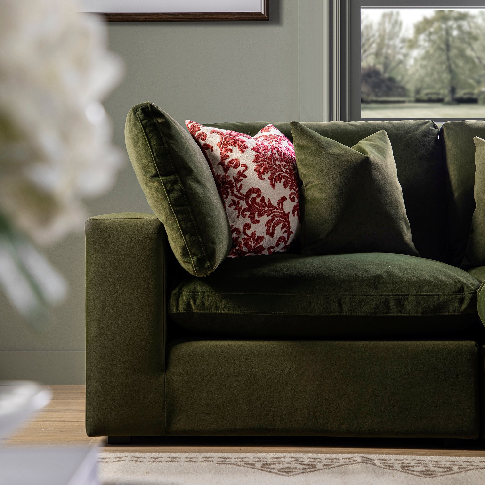 Damask Scarlet Red Wool Embroidered Cushion