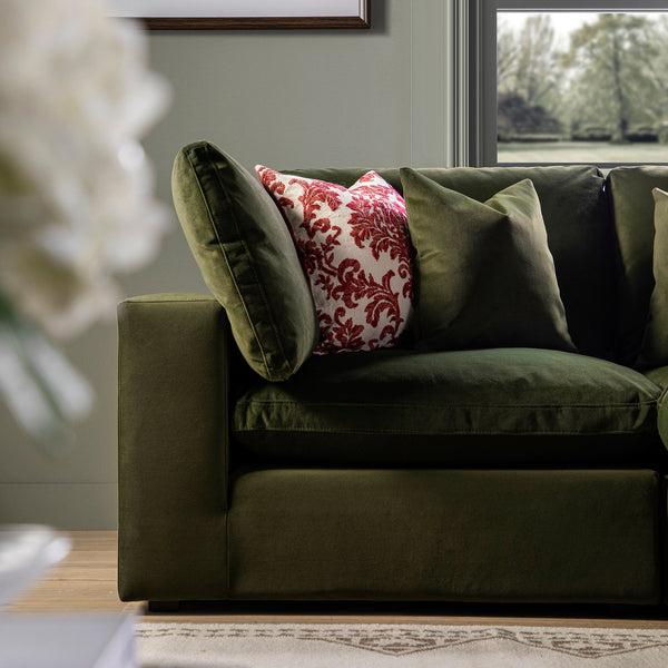 Damask Scarlet Red Wool Embroidered Cushion