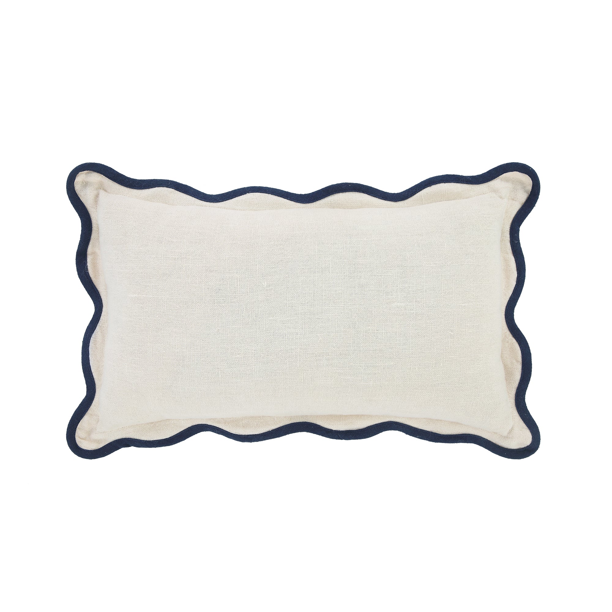 Evie Linen Prussian Blue Scalloped Rectangular Cushion