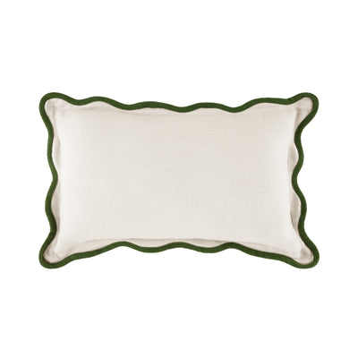 Evie Linen Cedar Green Scalloped Rectangular Cushion