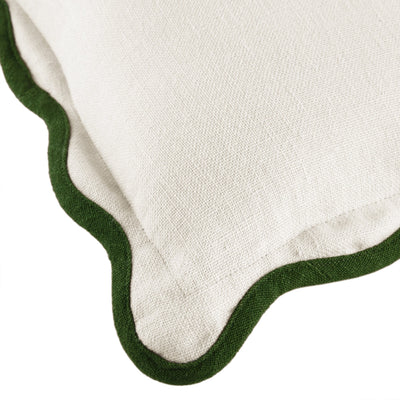 Evie Linen Cedar Green Scalloped Rectangular Cushion