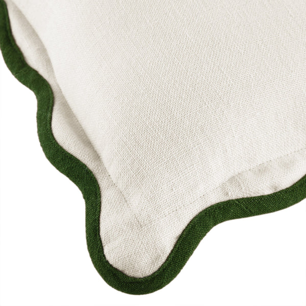 Evie Linen Cedar Green Scalloped Rectangular Cushion
