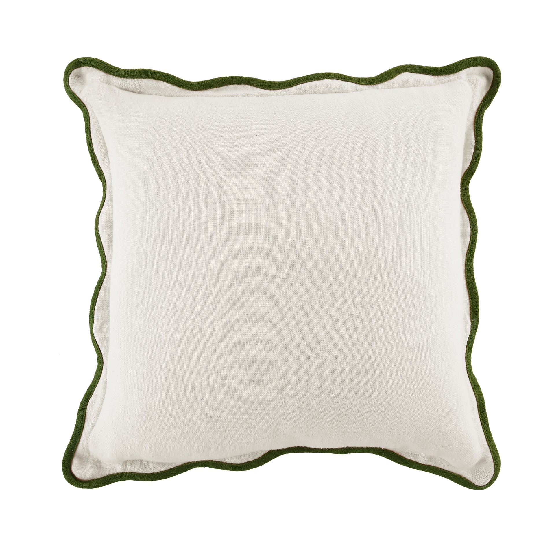 Evie Linen Cedar Green Scalloped Square Cushion