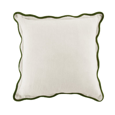Evie Linen Cedar Green Scalloped Square Cushion
