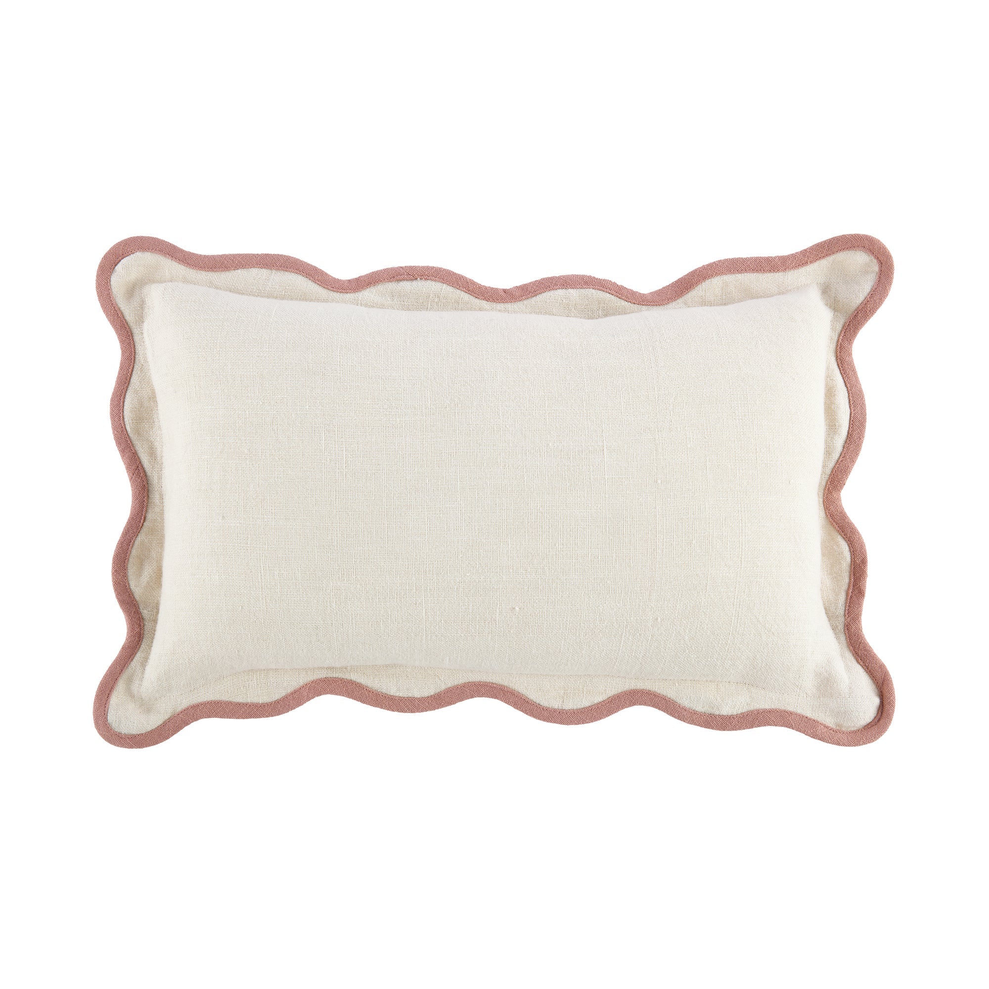 Evie Linen Dusky Pink Scalloped Rectangular Cushion