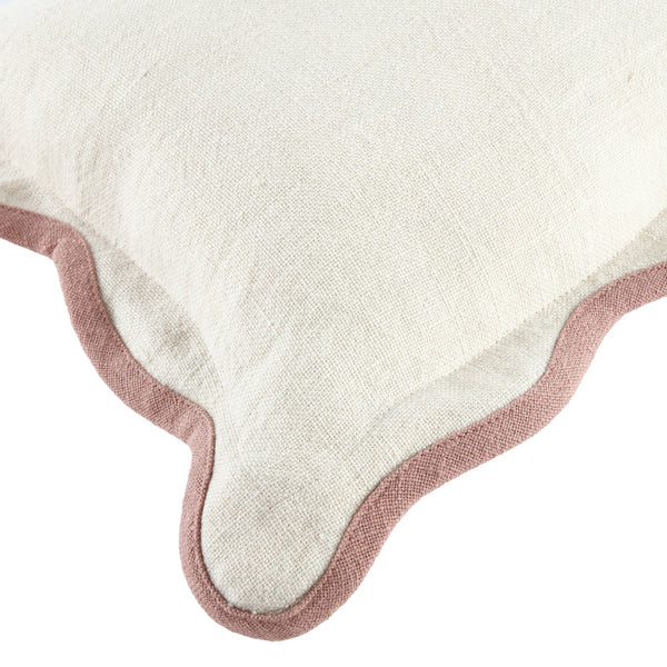 Evie Linen Dusky Pink Scalloped Rectangular Cushion