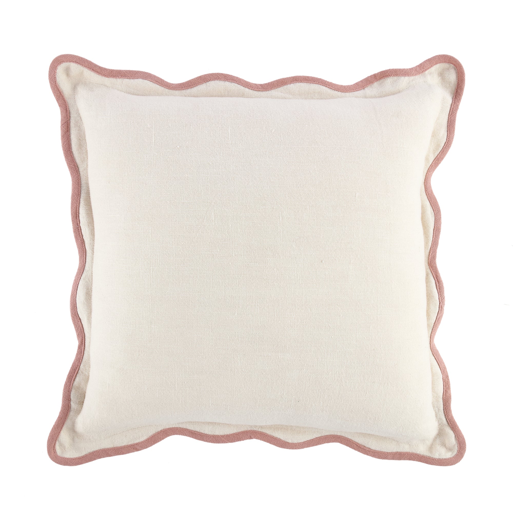 Evie Linen Dusky Pink Scalloped Square Cushion
