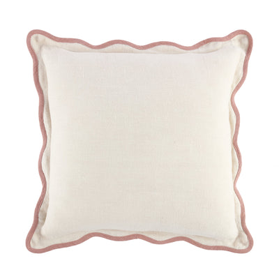 Evie Linen Dusky Pink Scalloped Square Cushion