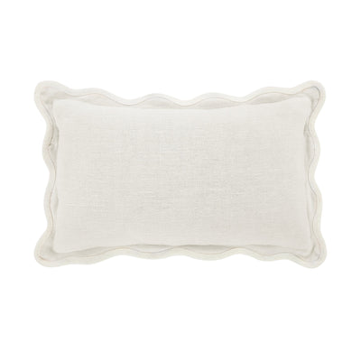 Evie Linen Powder White Scalloped Rectangular Cushion