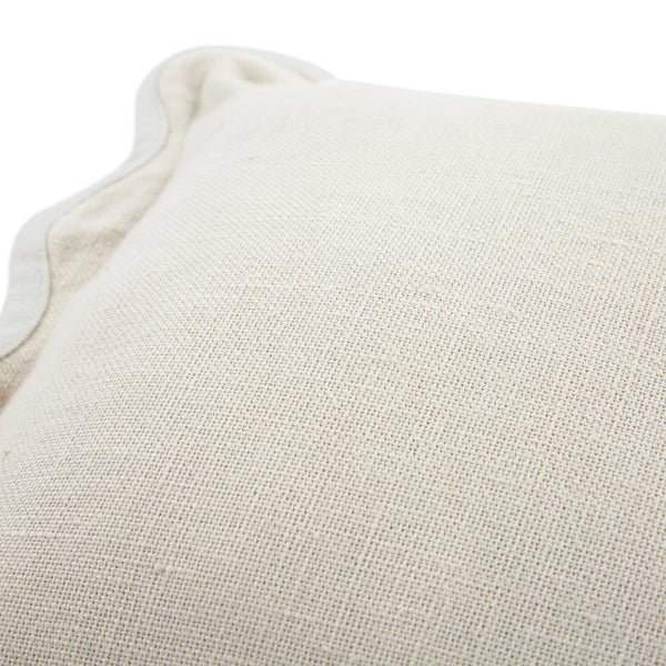 Evie Linen Powder White Scalloped Rectangular Cushion