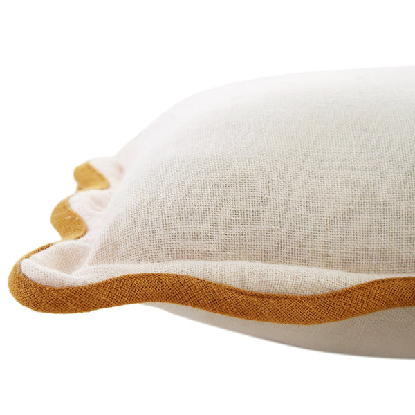 Evie Linen Butterscotch Scalloped Rectangular Cushion