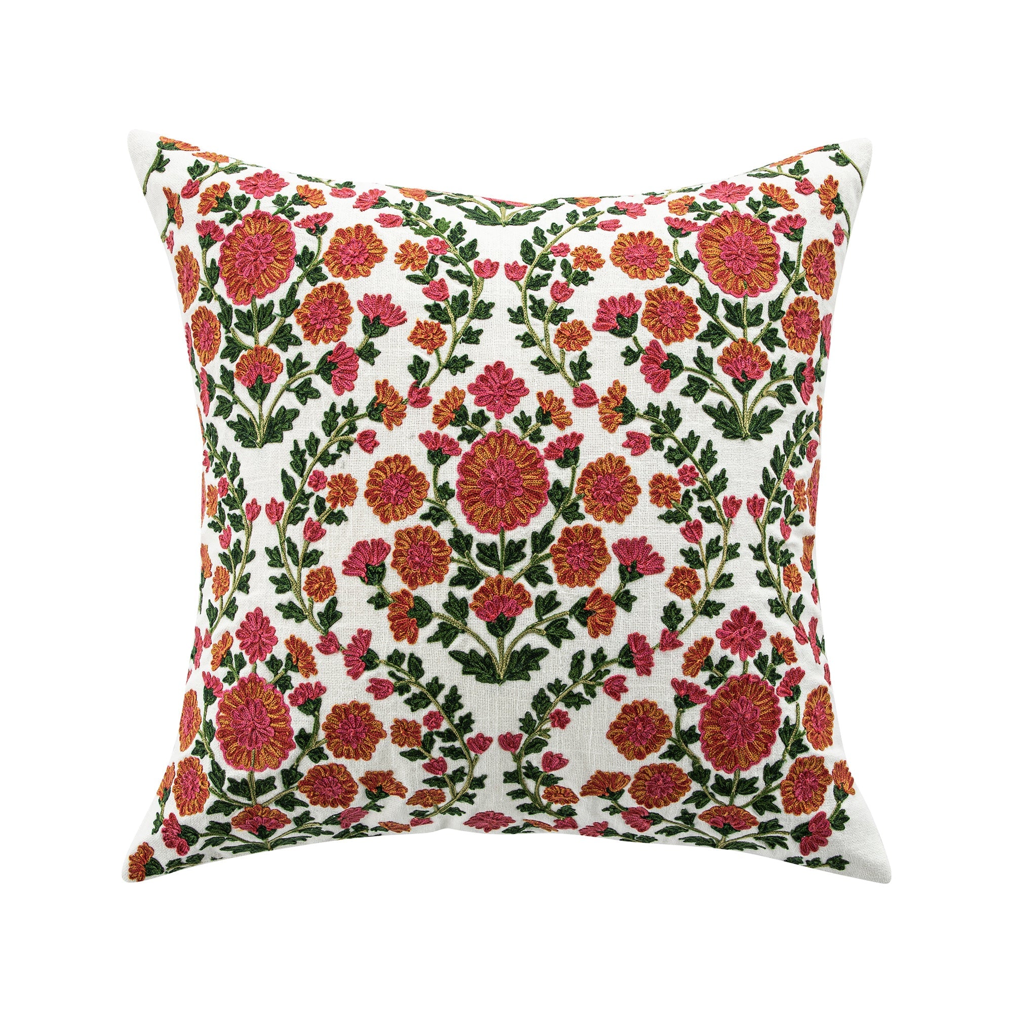 Indra Gardenia Pink Crewelwork Wool Embroidered Cushion