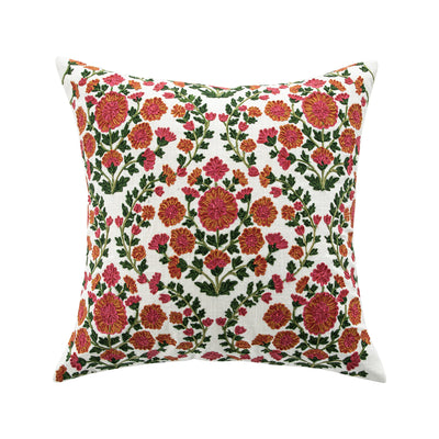 Indra Gardenia Pink Crewelwork Wool Embroidered Cushion