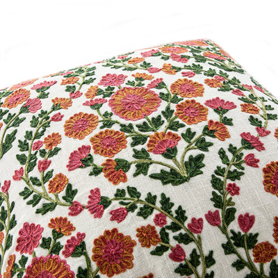 Indra Gardenia Pink Crewelwork Wool Embroidered Cushion