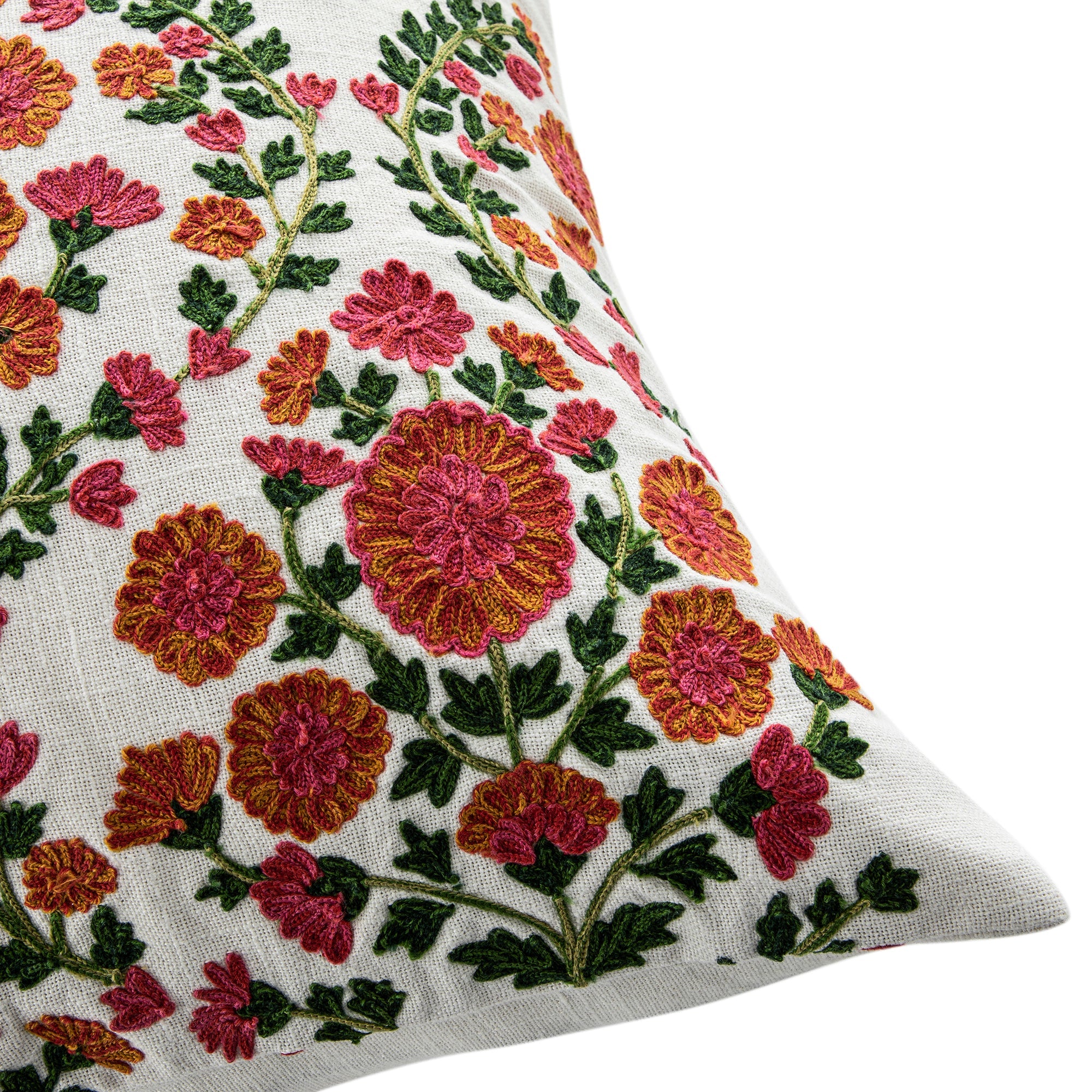 Indra Gardenia Pink Crewelwork Wool Embroidered Cushion