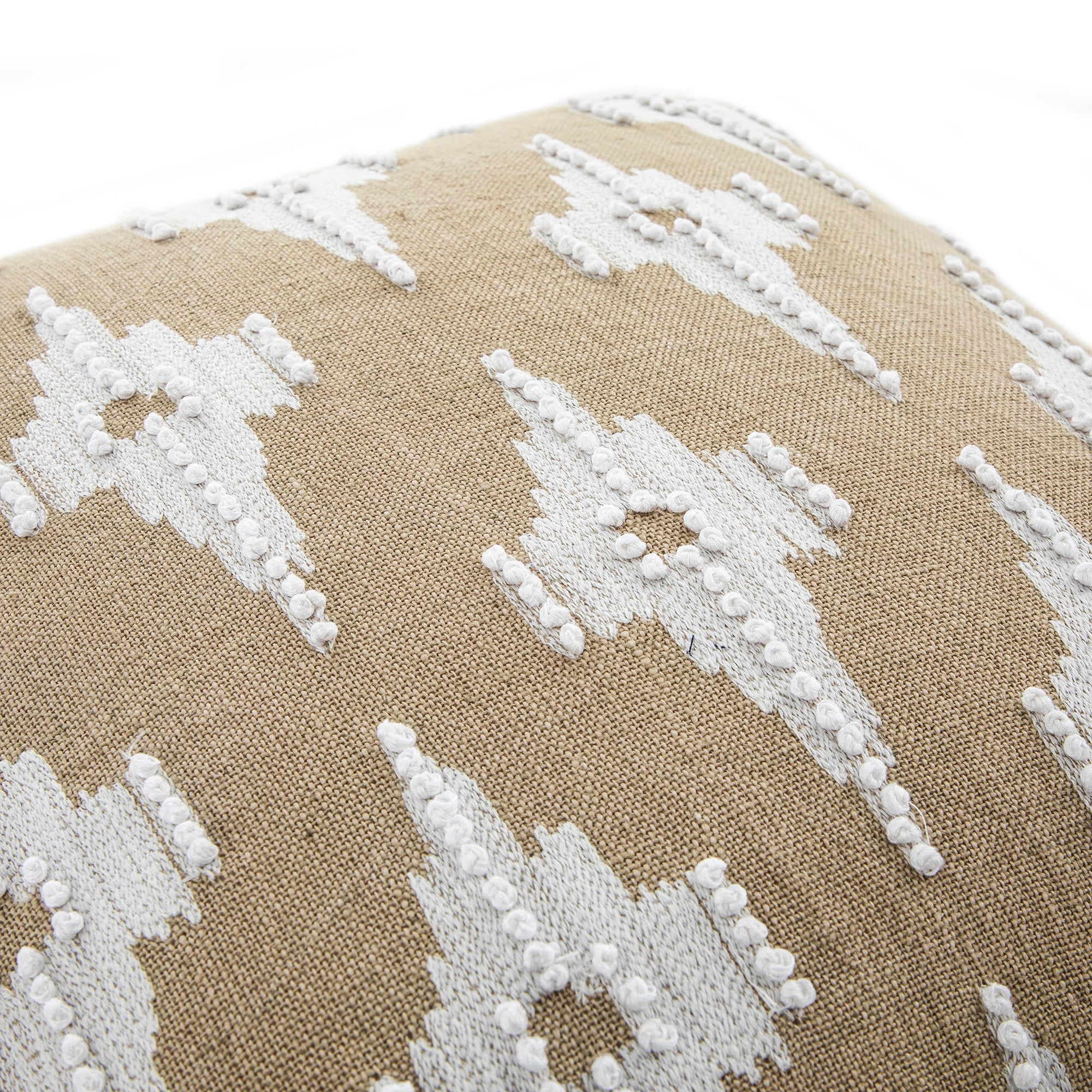 Mahika Ikat Dark Beige French Knot Linen Cushion