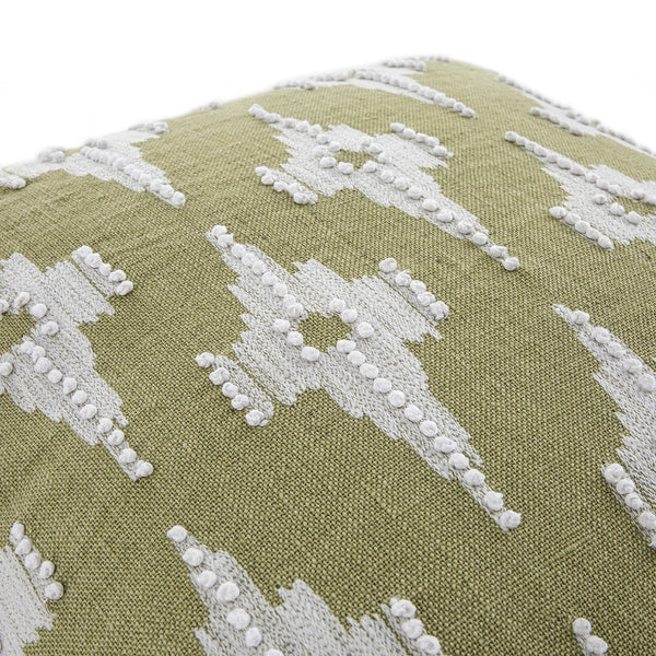 Mahika Ikat Sage Green French Knot Linen Cushion