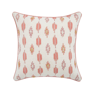 Patola Ikat Pink and Yellow French Knot Linen Cushion