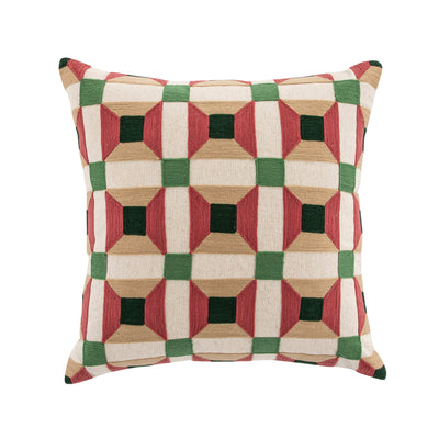 Knox Pink Green & Beige Crewelwork Wool Embroidered Cushion