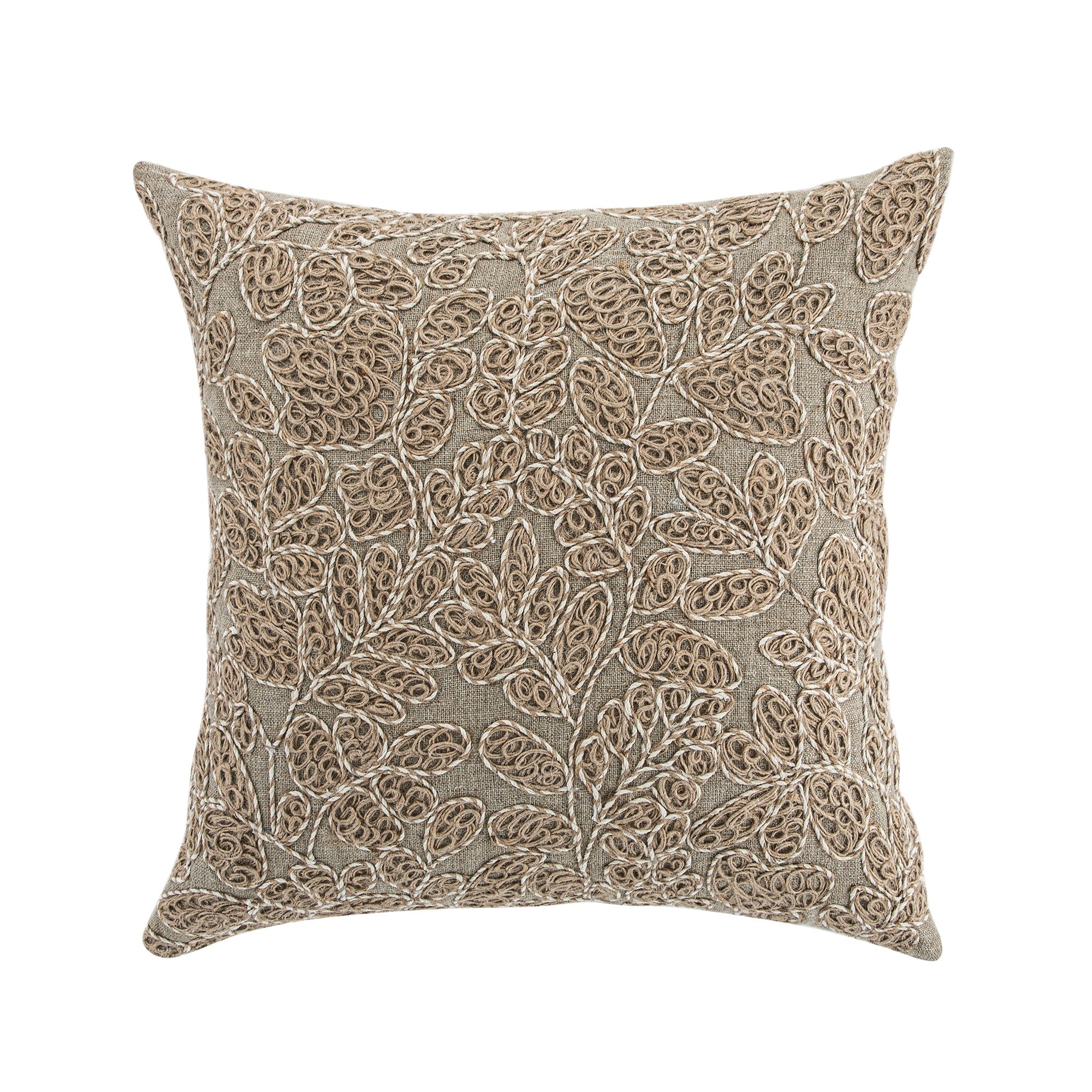 Maison Neutral Giselle Linen Embroidered Cushion