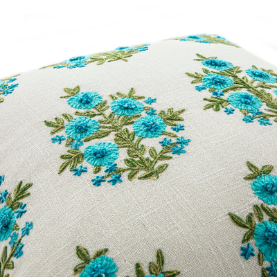 Indra Mughal Cyan Wool Embroidered Cushion