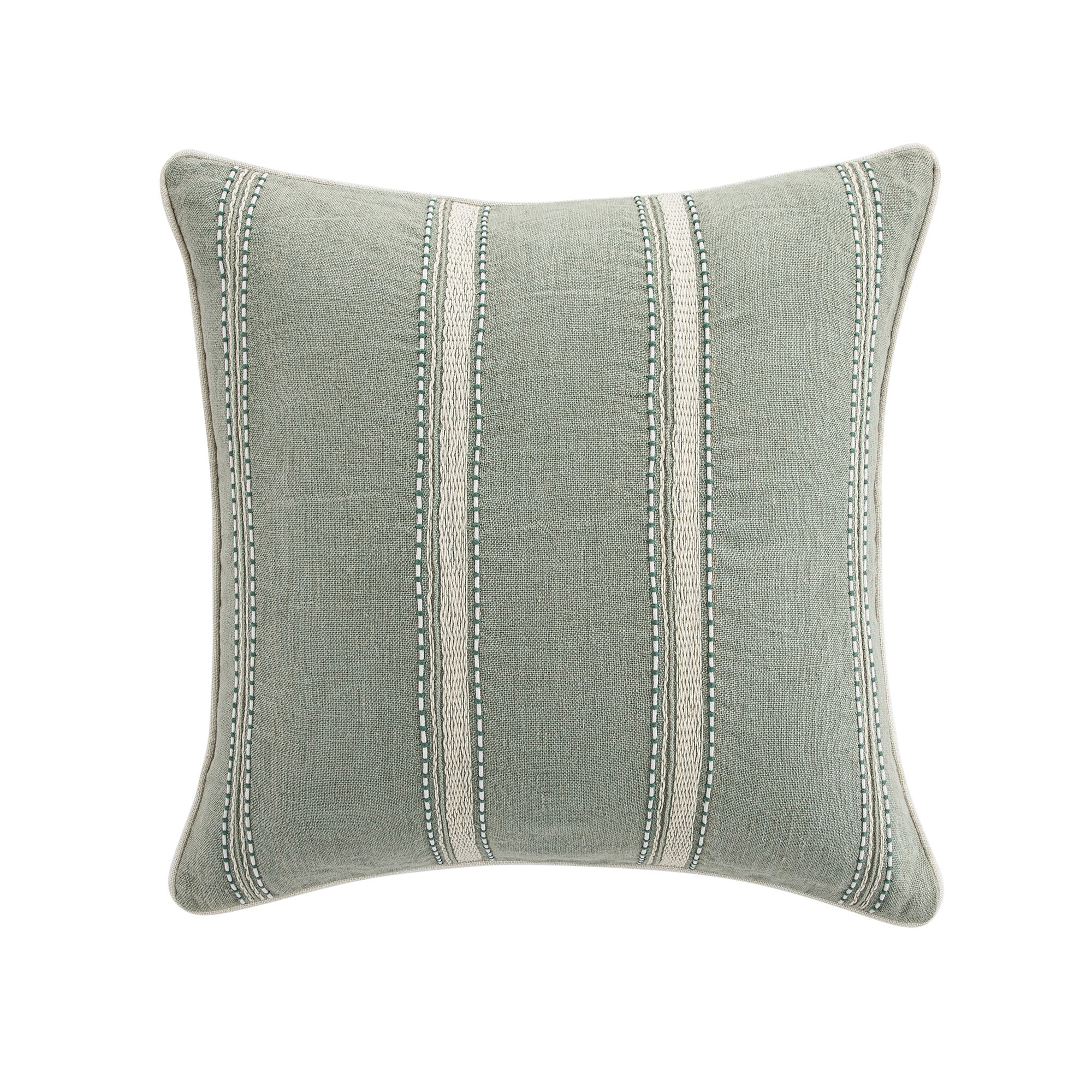 Pembroke Stripe 100% Linen Green Cushion