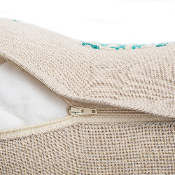 Indra Suzani Cyan Blue Crewelwork Wool Embroidered Cushion