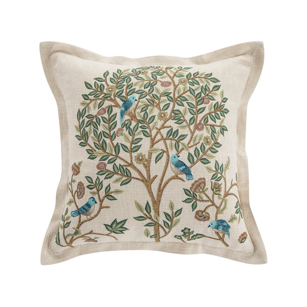 Flora & Fauna Hand Embroidered Tree Of Life Cushion